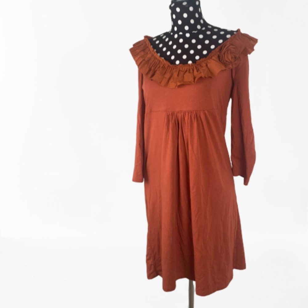 J.Crew Rust Ruffle Flower Neckline Size Medium - Picture 4 of 6